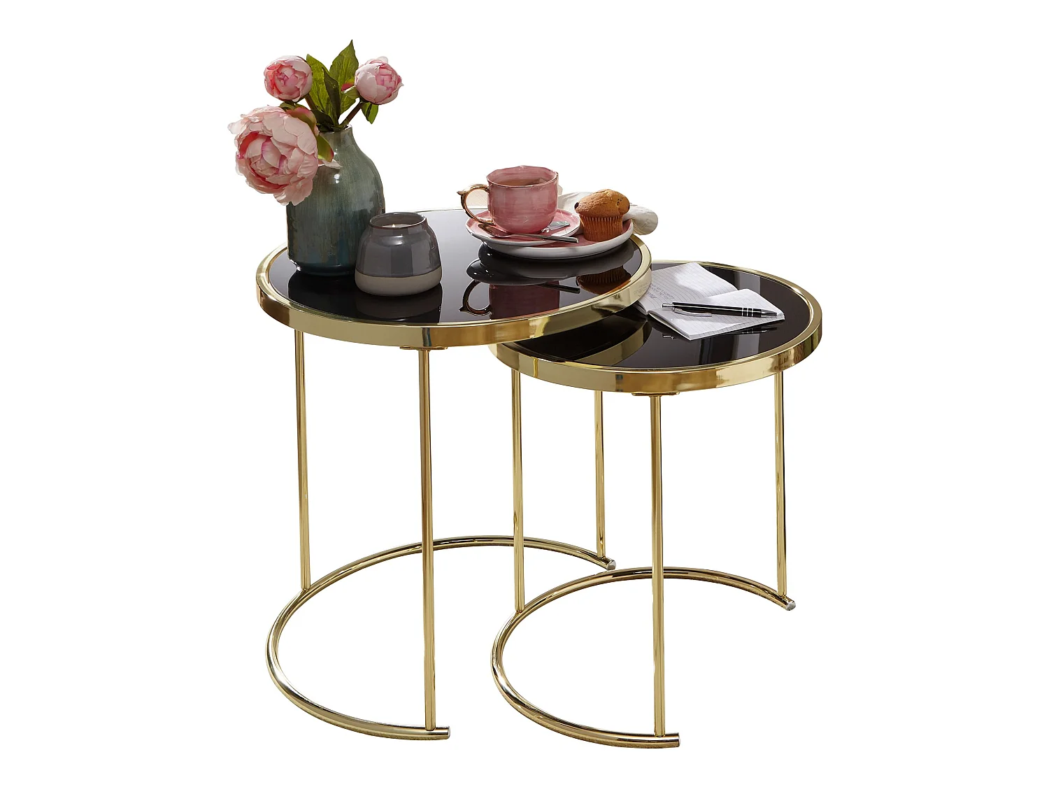 Table gigogne lot de 2 Verre / Métal Table basse Rond Table d'appoint
