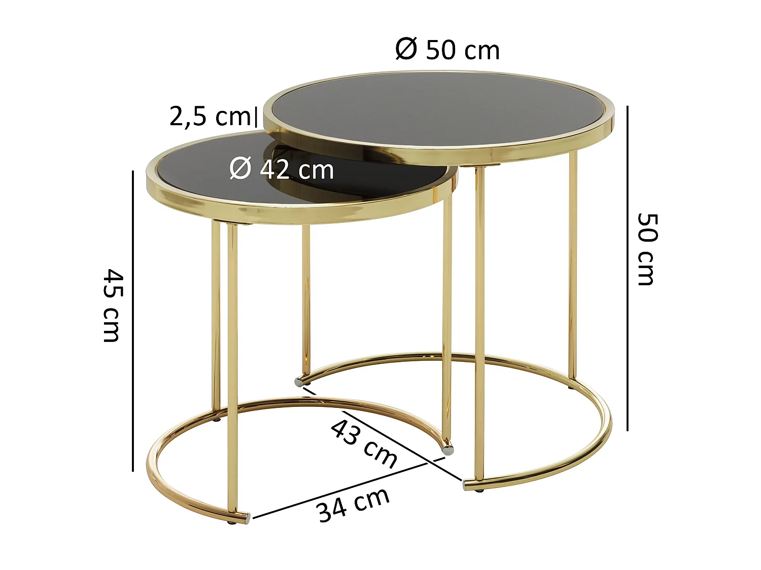 Table gigogne lot de 2 Verre / Métal Table basse Rond Table d'appoint