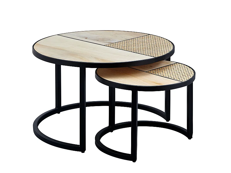 Design Couchtisch Massivholz Wohnzimmertisch 2 teilig Rund Beistelltisch