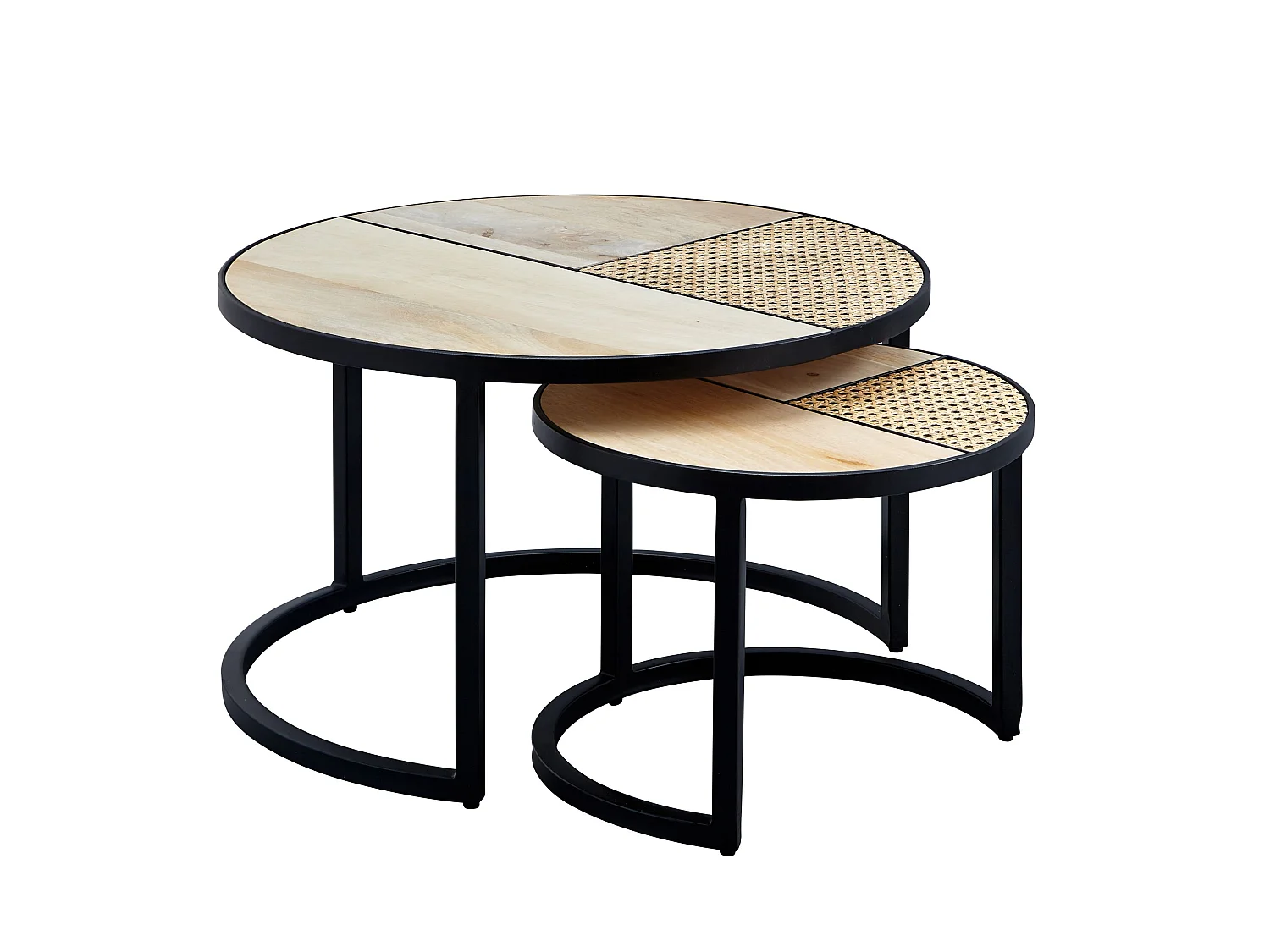 basse design  table de salon en bois massif 2 parties table d'appoint ronde