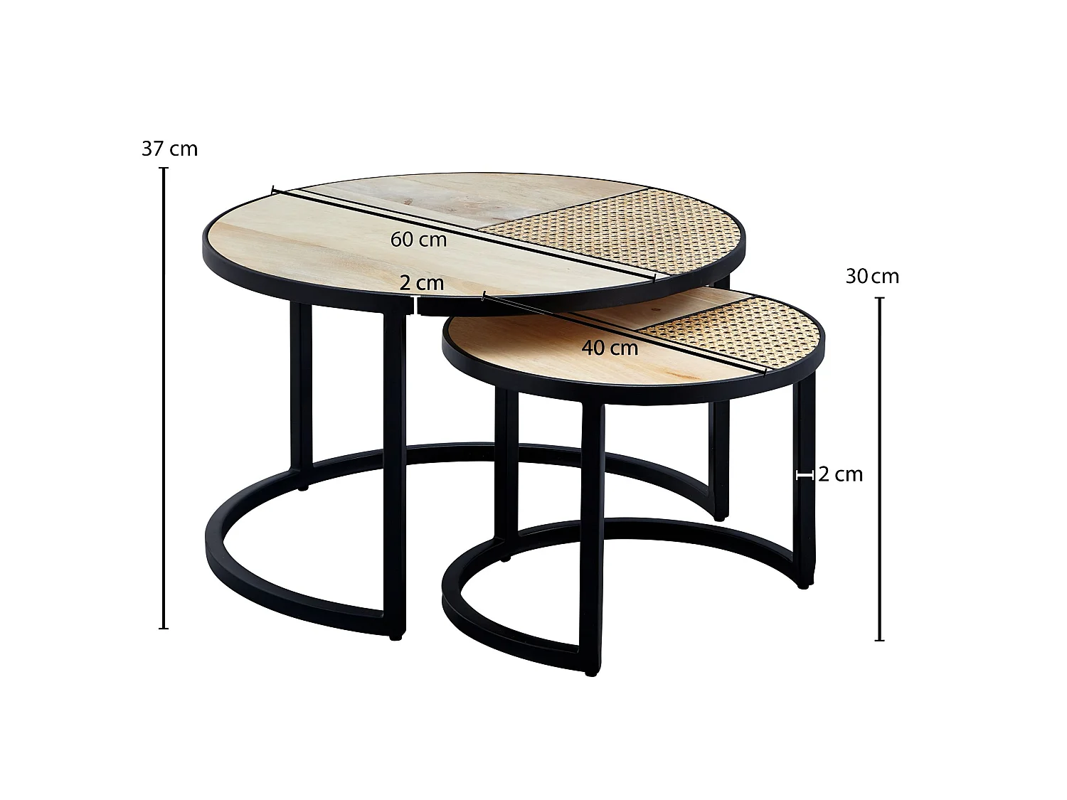 basse design  table de salon en bois massif 2 parties table d'appoint ronde