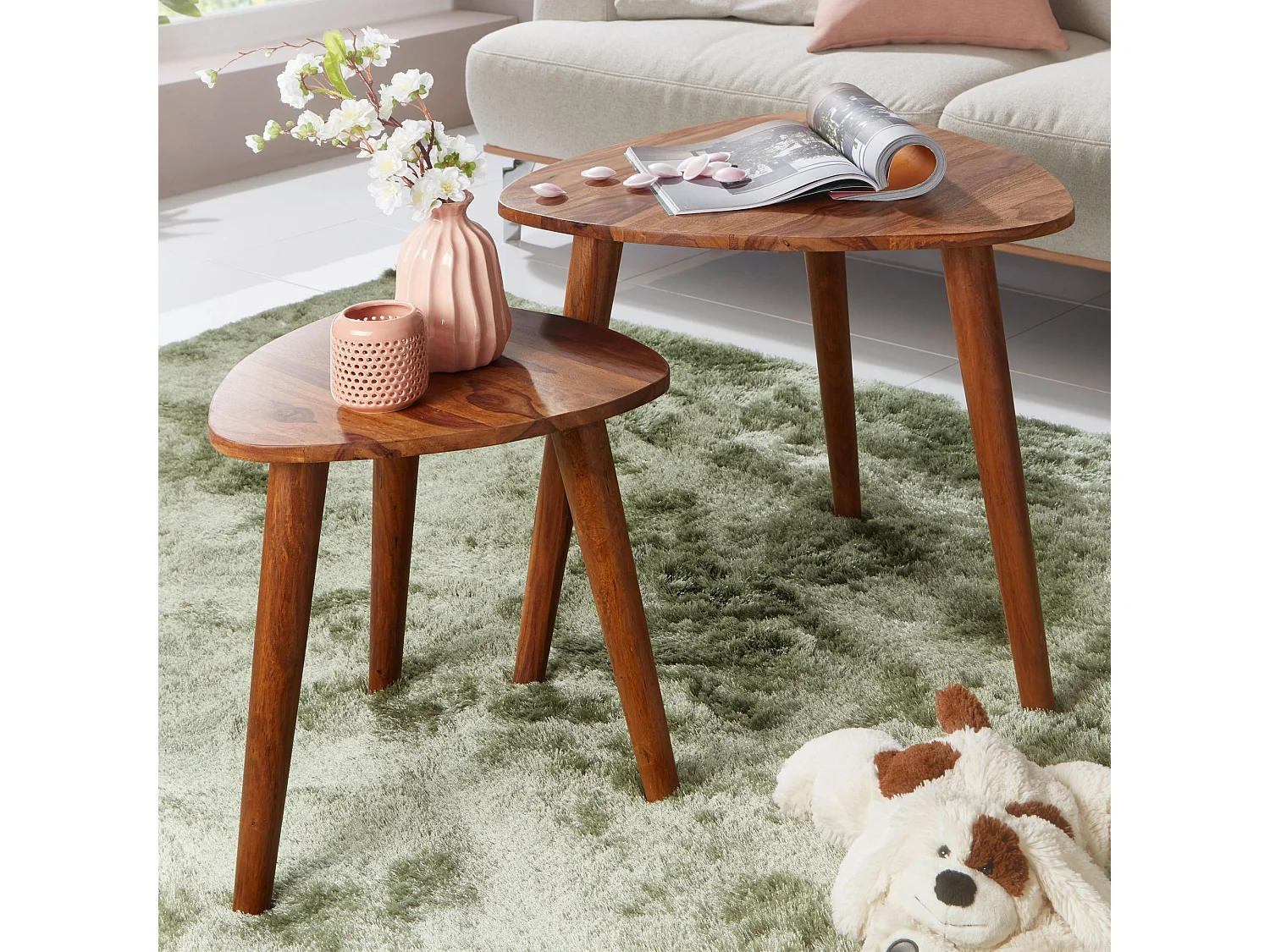 2er Set Beistelltisch Sheesham Holz Massiv Wohnzimmer Tisch Couchtisch