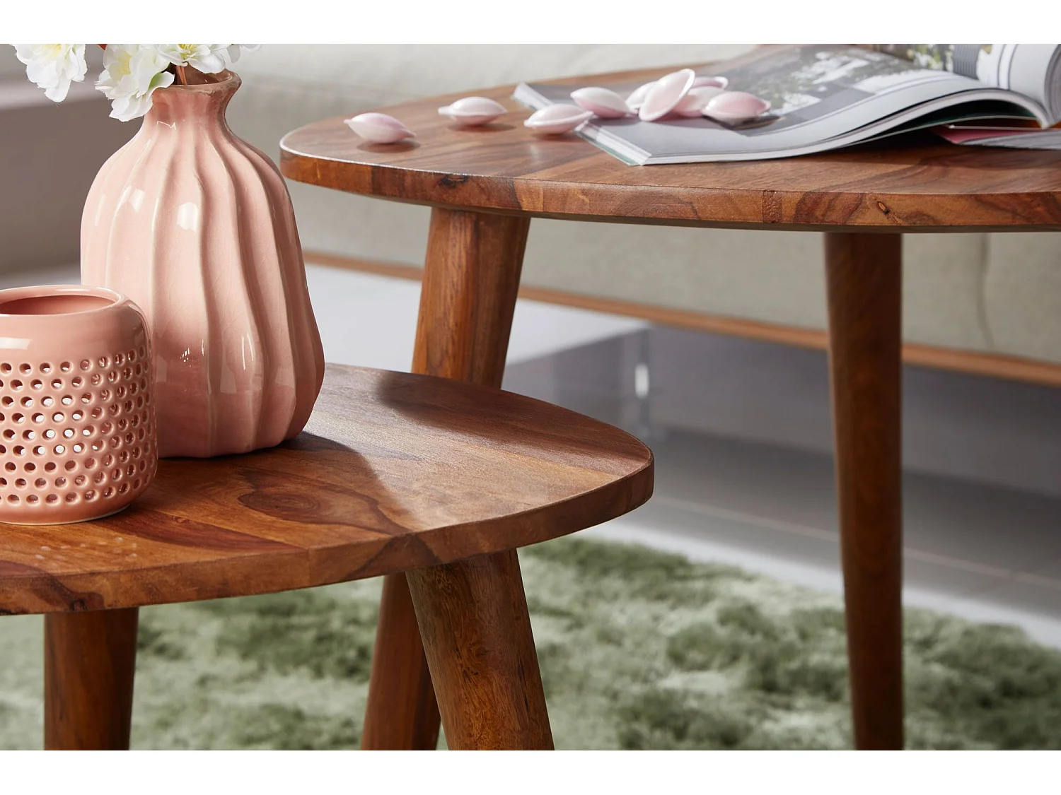 2er Set Beistelltisch Sheesham Holz Massiv Wohnzimmer Tisch Couchtisch