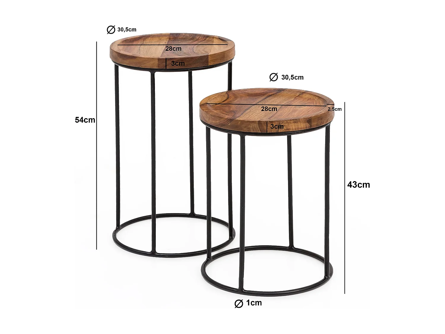 Set di 2 Tavolini Divano Tavolo Due Parti Legno Massello Piccolo