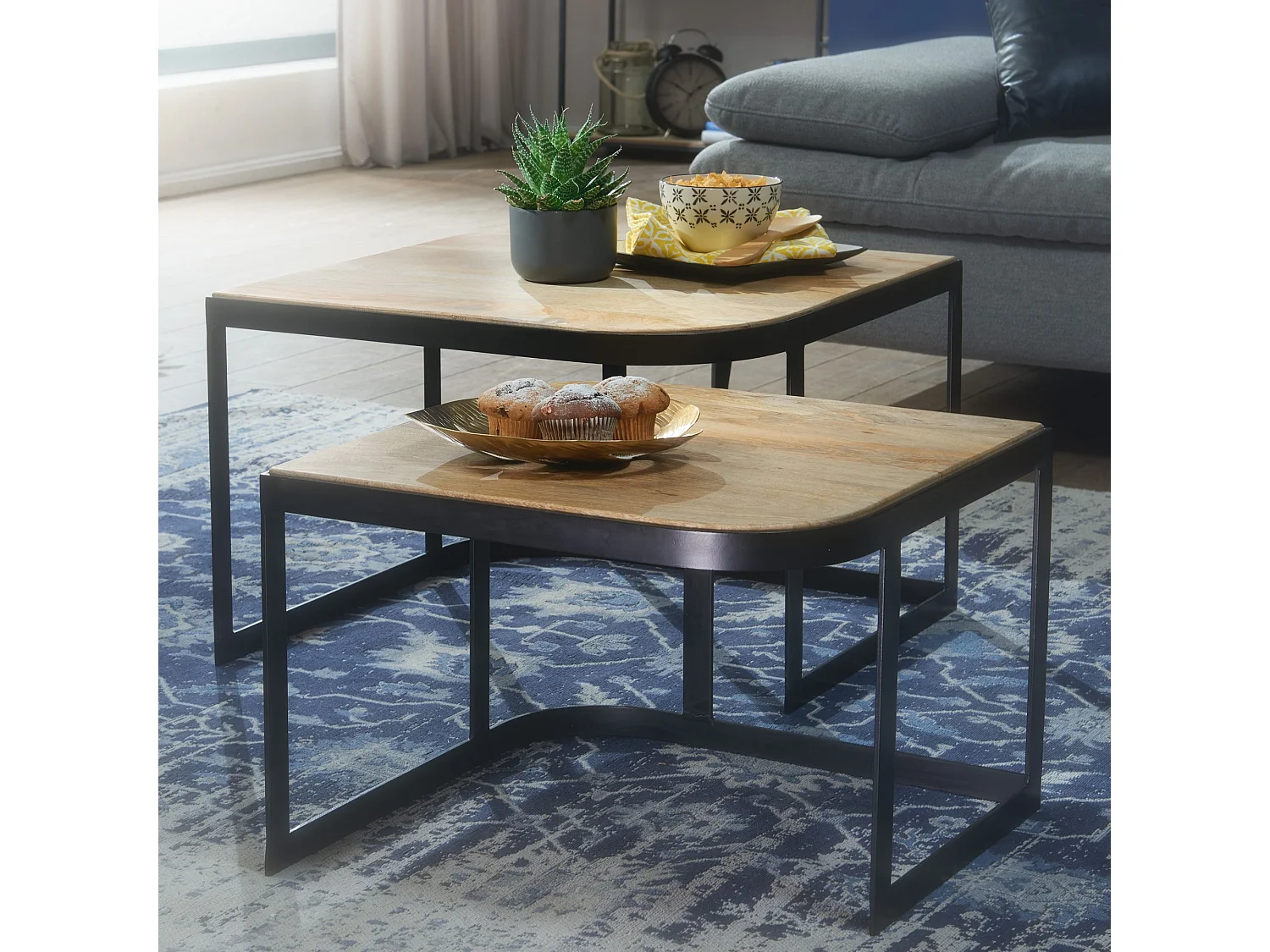 Couchtisch Massivholz Wohnzimmertisch 2er Set Beistelltisch Satztisch