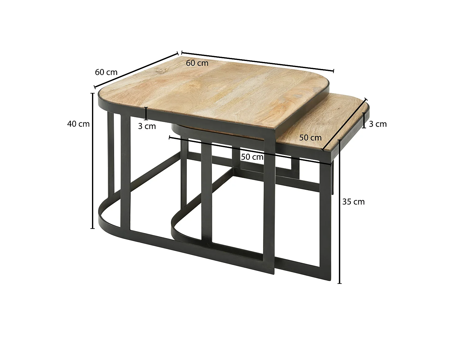 Table Basse de Salon Lot de 2 Table de Canapé Bois Metal Industriel