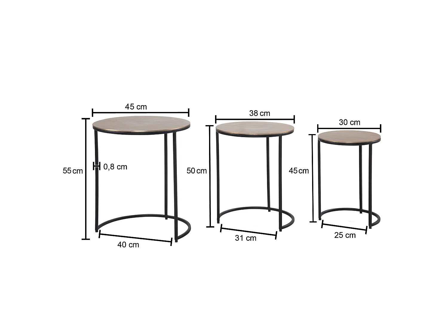 Table d'appoint Lot de 3 Petite Table Basse de Salon Métal Moderne Or