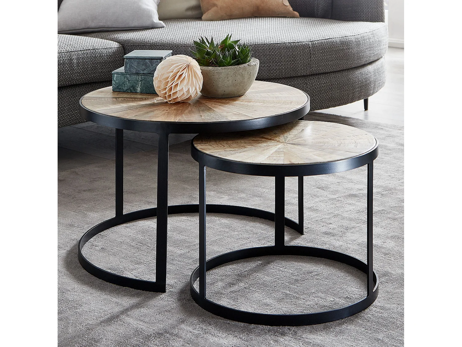 Design Couchtisch Massivholz Wohnzimmertisch 2 teilig Rund Sofatisch