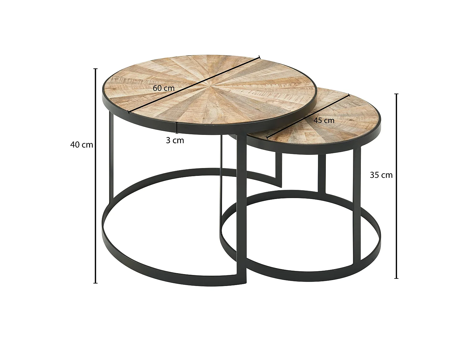 Design Couchtisch Massivholz Wohnzimmertisch 2 teilig Rund Sofatisch
