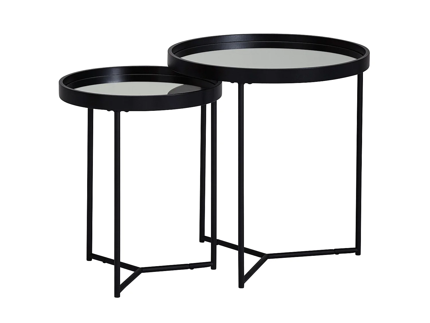 Beistelltisch 2tlg Rund Schwarz Spiegel Glas Wohnzimmertisch Satztisch