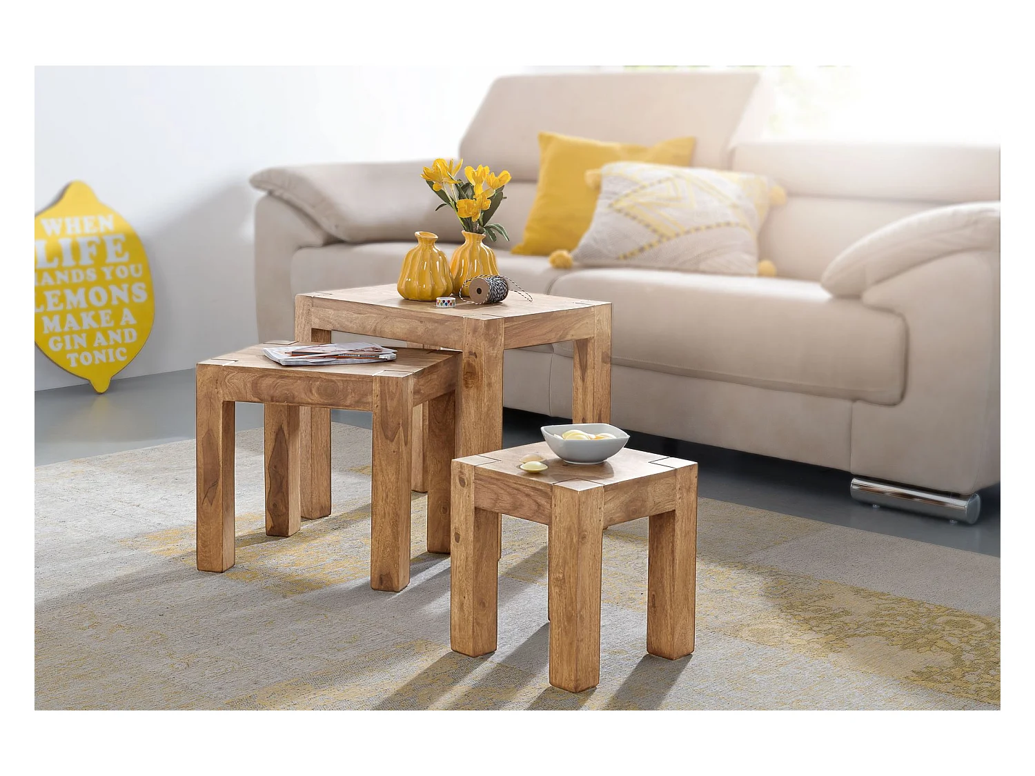 Satztisch Wohnzimmertisch 3-teilig Akazie Massivholz Beistelltisch NEU