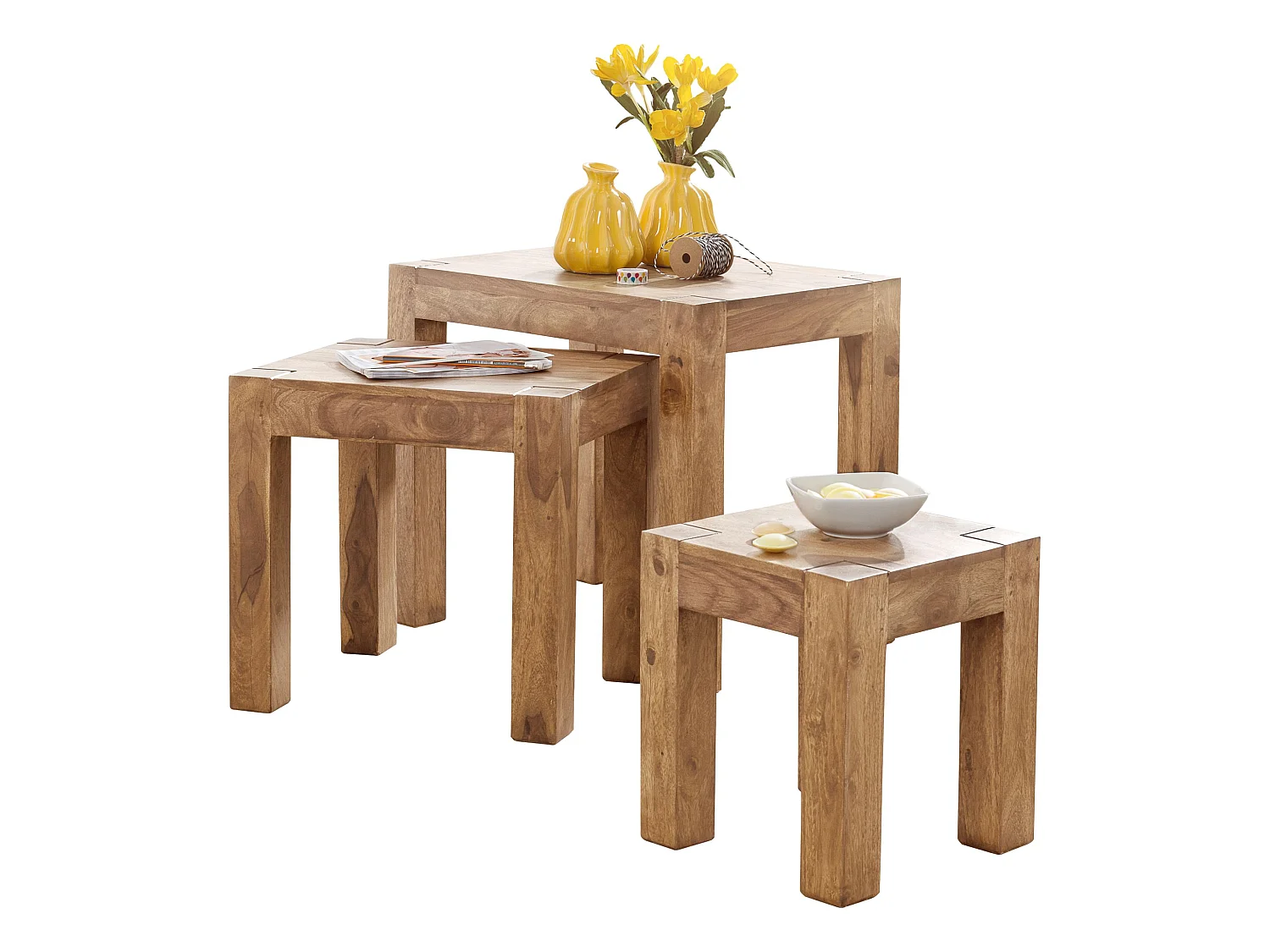 Tables gigogne Bois Massif Table d'appoint Lot de 3 Table Basse Ensemble