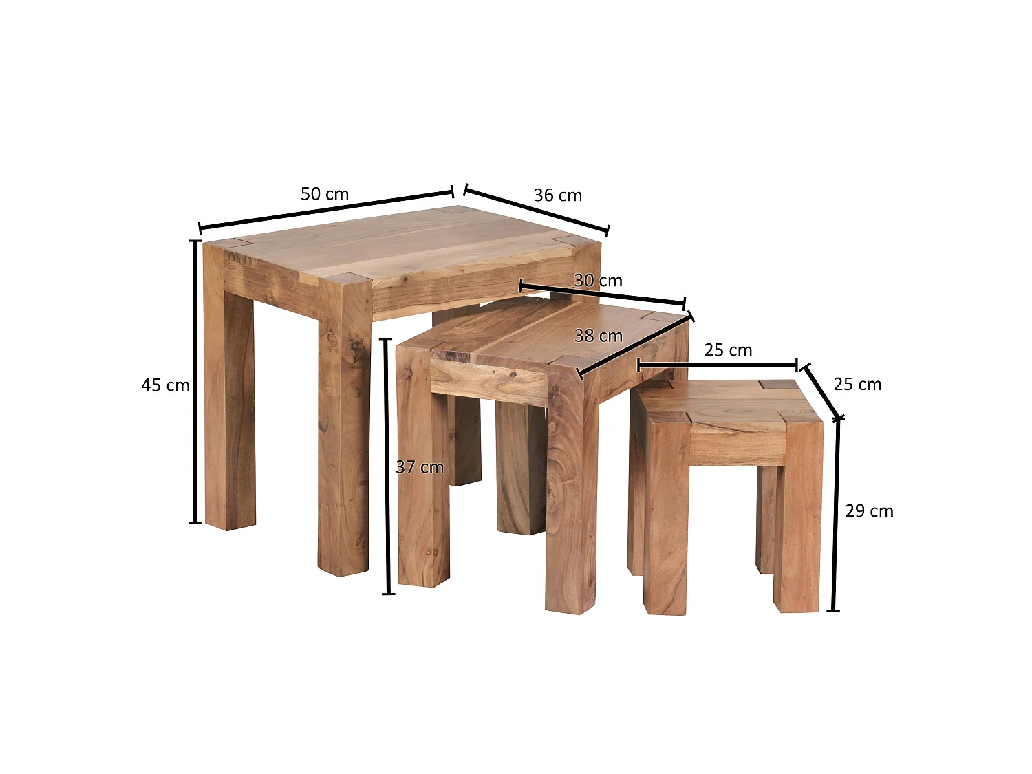 Set Di Tre Pezzi Tavolini Impilabili Legno Massello Country Rustico