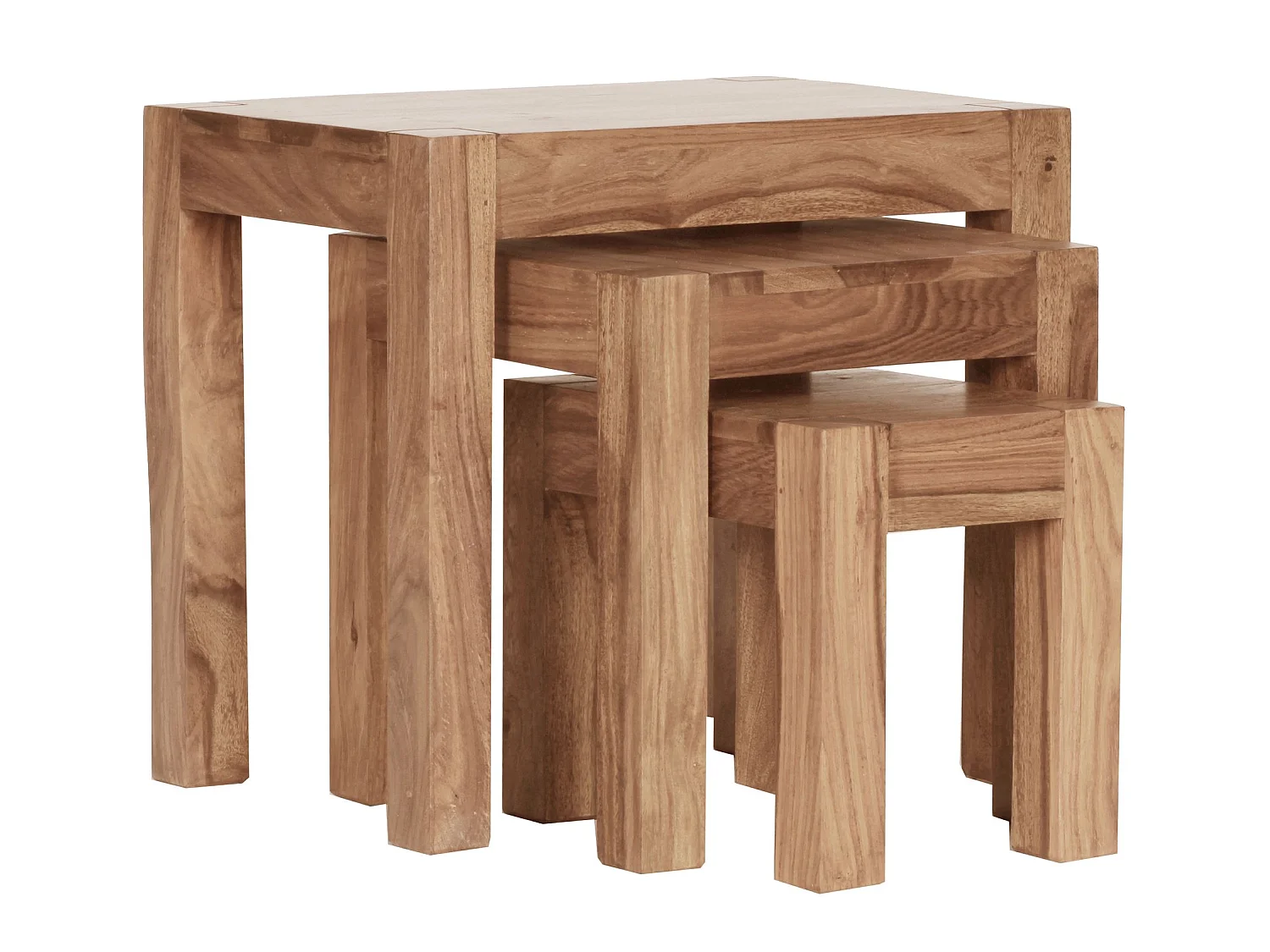 Set Di Tre Pezzi Tavolini Impilabili Legno Massello Country Rustico