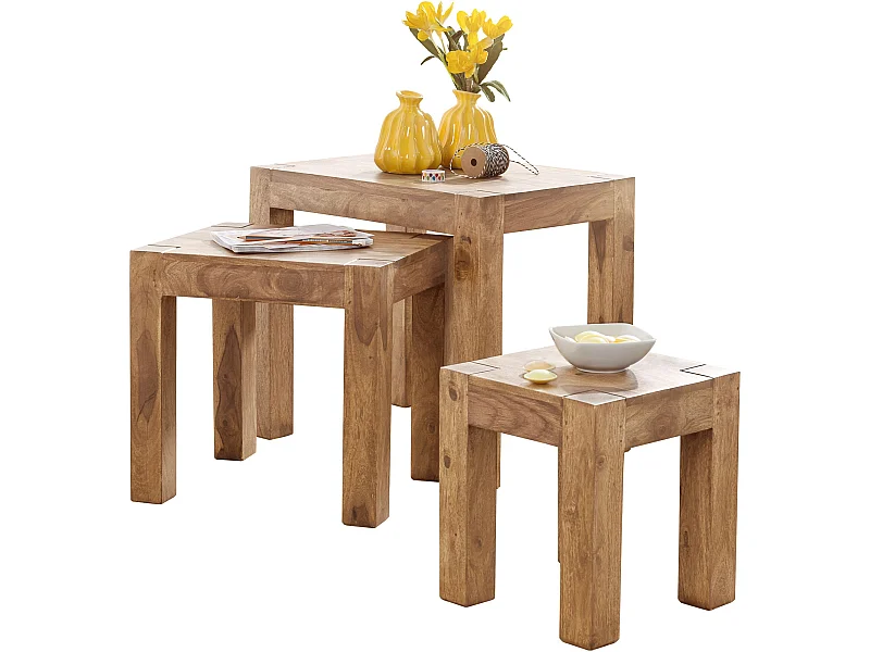 Tables gigogne Bois Massif Table d'appoint Lot de 3 Table Basse Ensemble