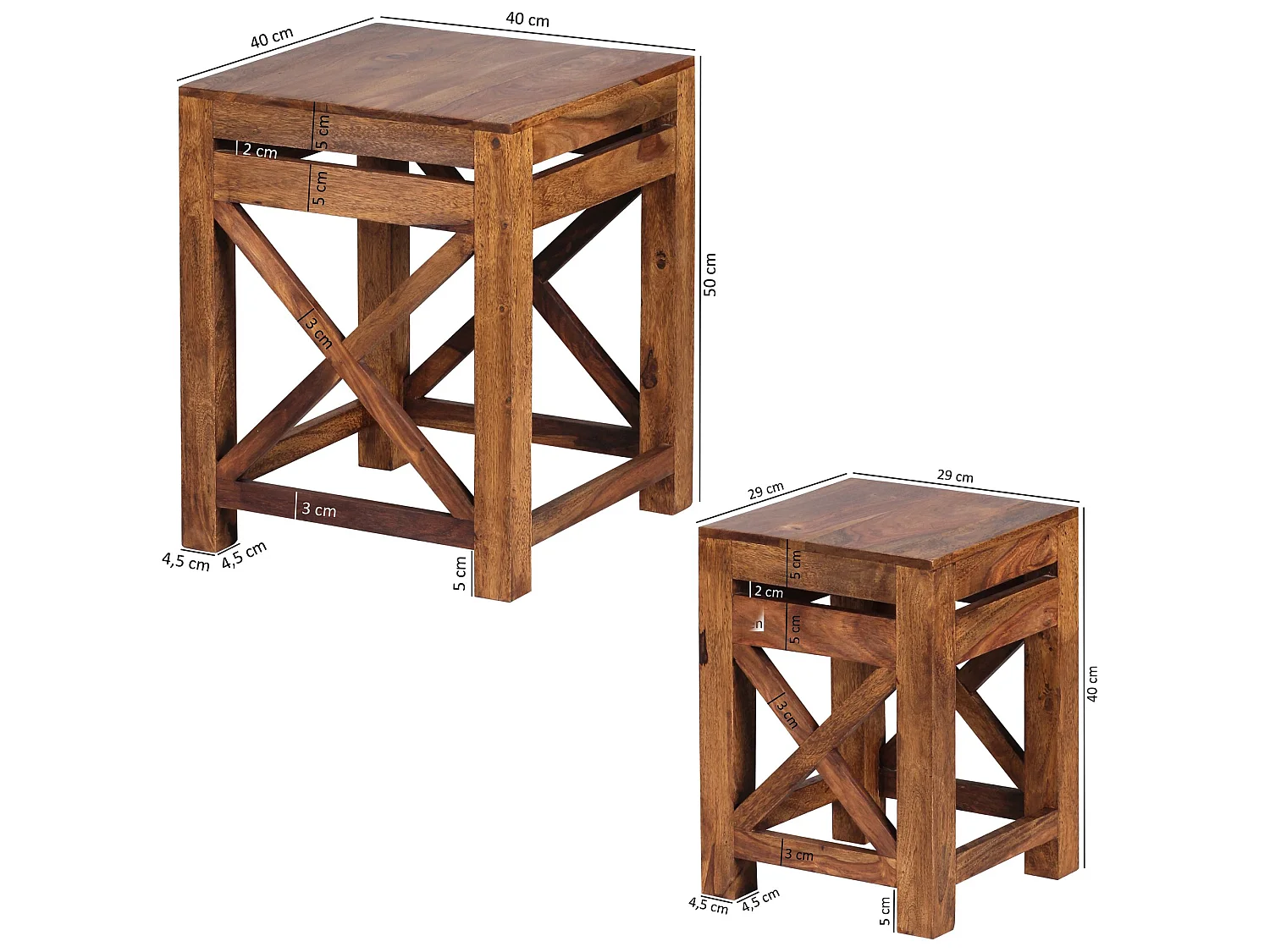 set di 2 tavolini da salotto in legno massello tavolino