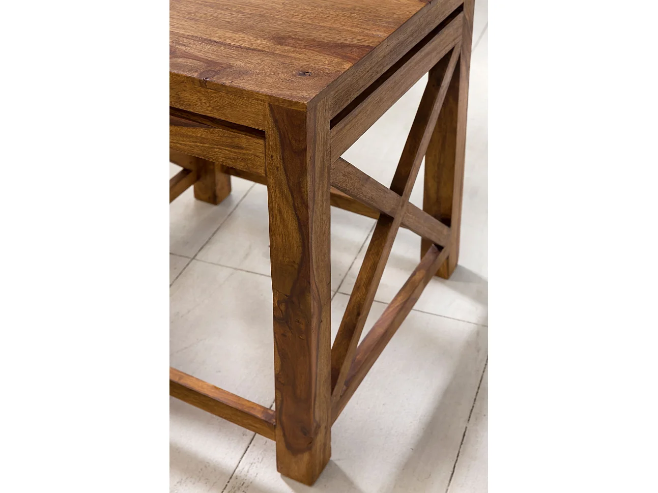 set di 2 tavolini da salotto in legno massello tavolino