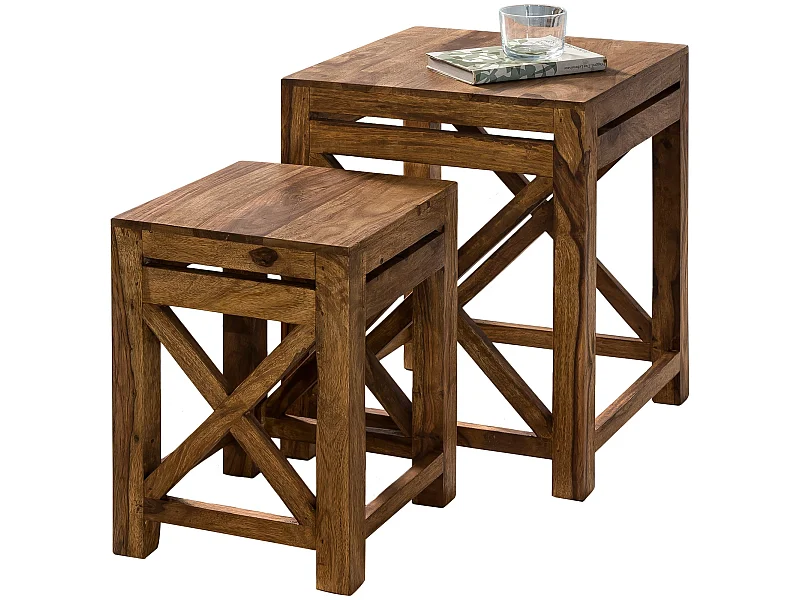 Tables gigogne Bois Massif Table d'appoint Lot de 2 Table Basse Ensemble