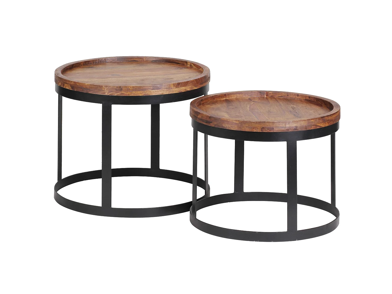 2er Set Beistelltische Massivholz Wohnzimmertisch Landhaus Metallgestell