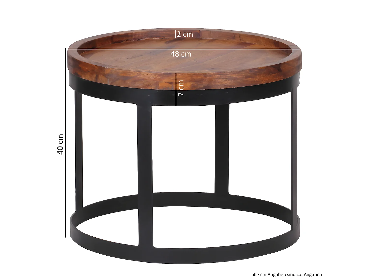 2er Set Beistelltische Massivholz Wohnzimmertisch Landhaus Metallgestell