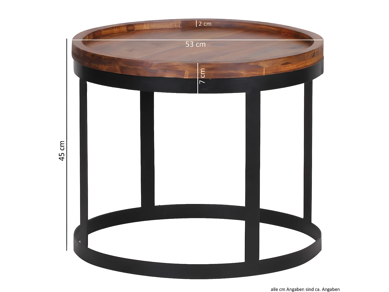 2er Set Beistelltische Massivholz Wohnzimmertisch Landhaus Metallgestell