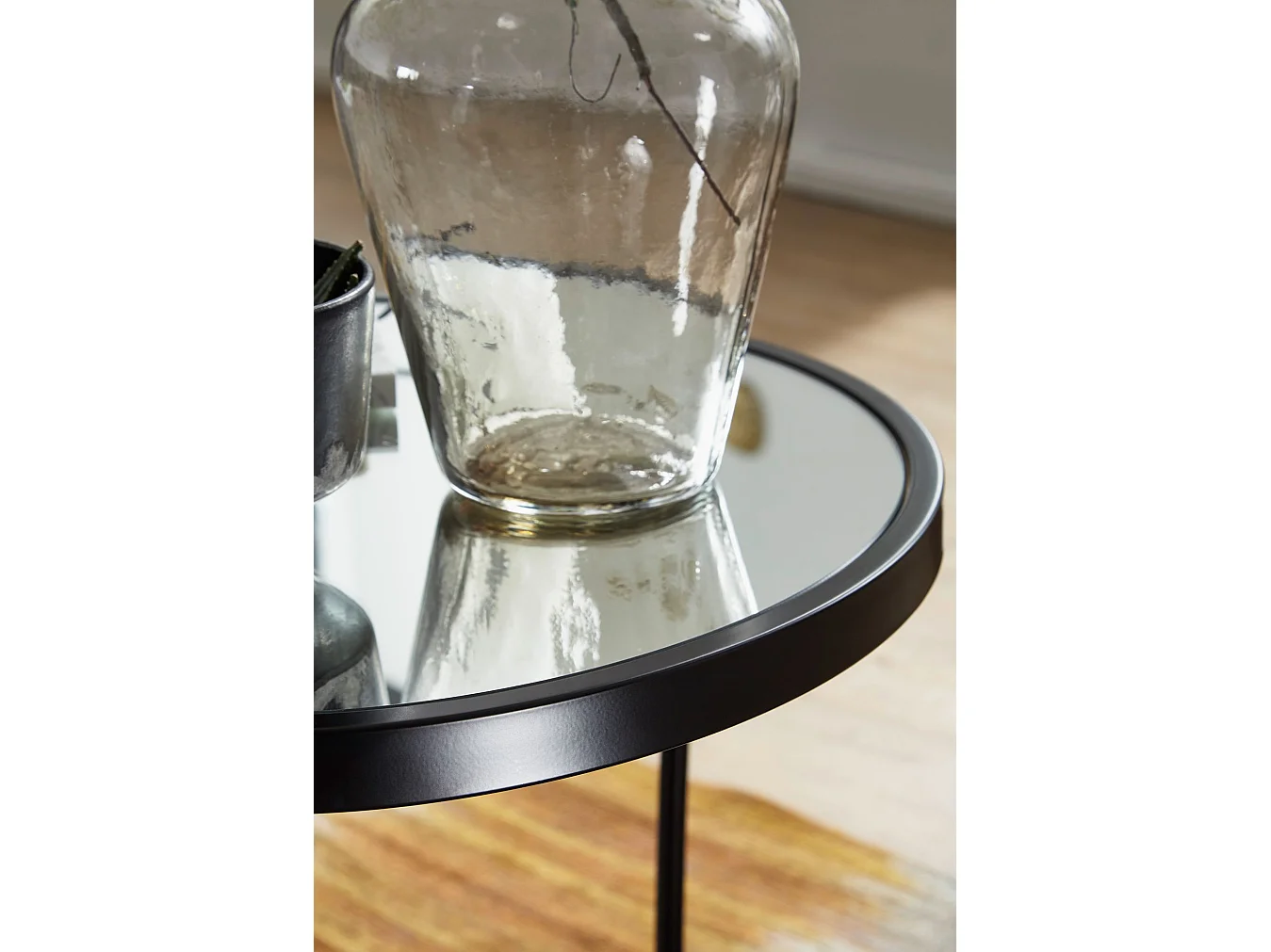 Couchtisch 2tlg Rund Schwarz Spiegel Glas Wohnzimmertisch Beistelltisch