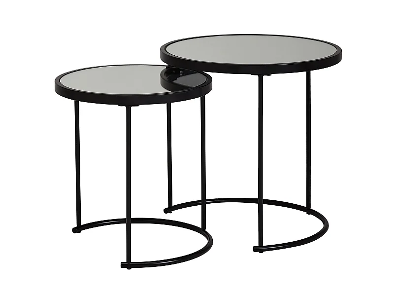 Table basse Table d'appoint ronde en verre miroir noir en 2 parties
