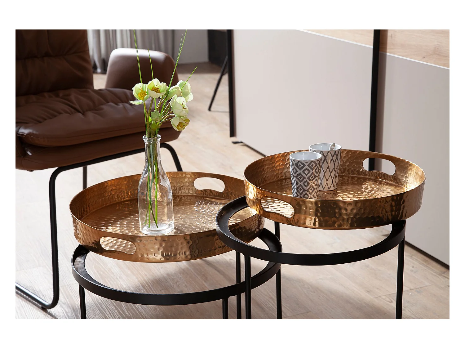 Couchtisch  Set Metall Tabletttisch Sofatisch Beistelltisch Tisch Rund