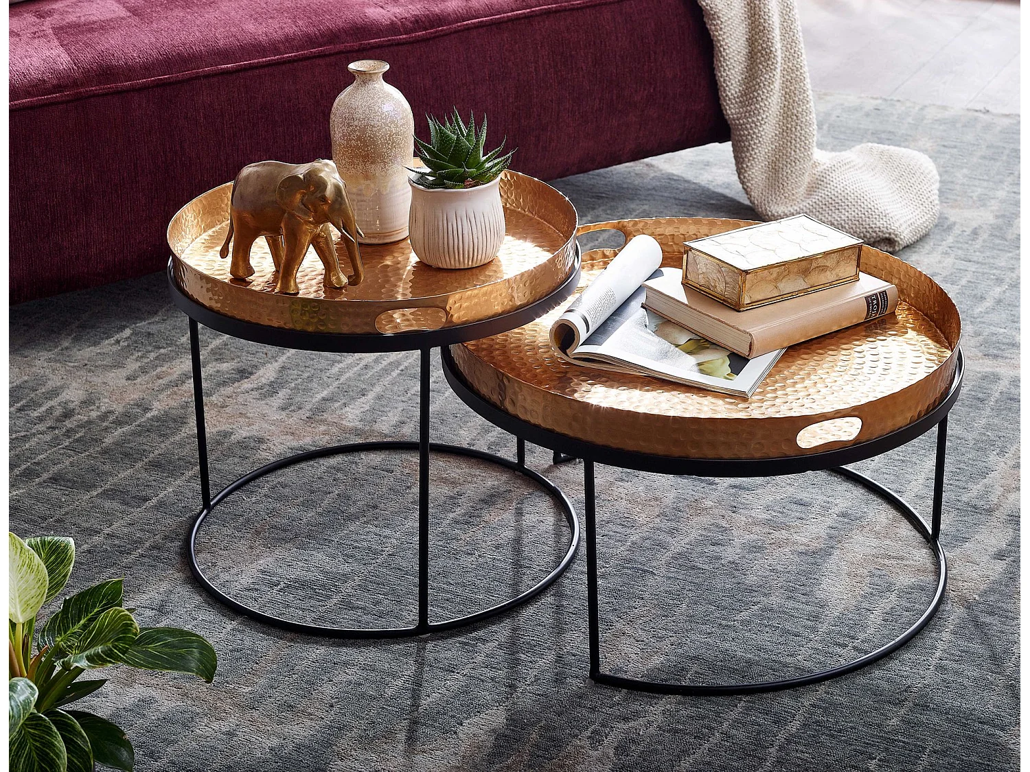 Table d'appoint Lot de 2 Table Basse de Salon Metal Orientale Aluminium