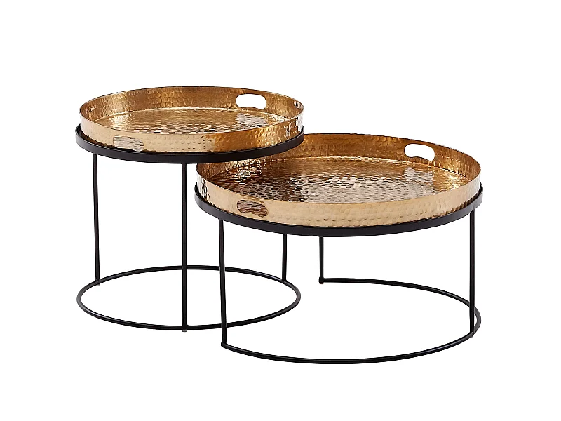 Set di 2 Tavolini da Soggiorno Metallo Tavoli Salotto Rotondo Martellato