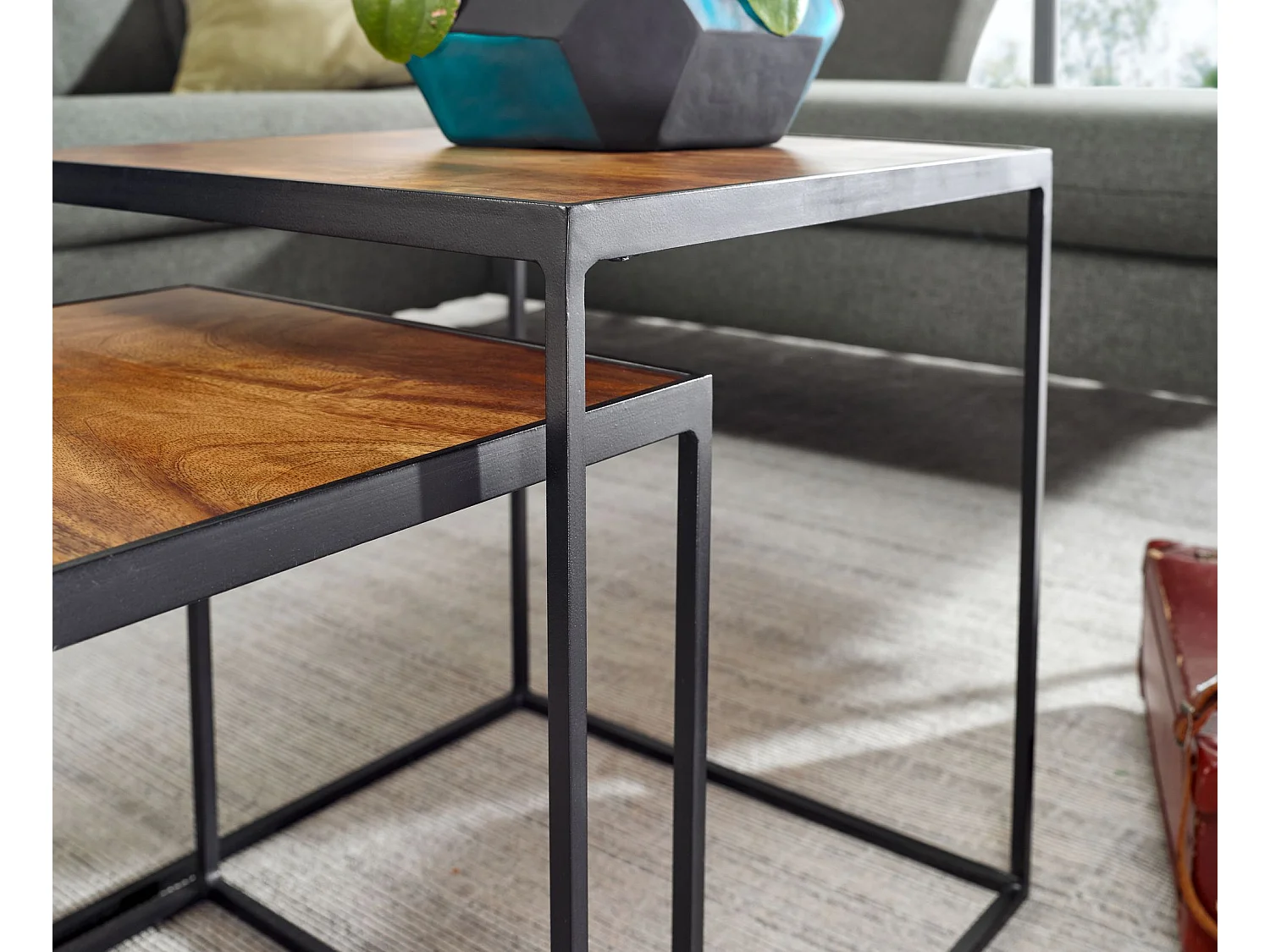 Beistelltisch  Satztisch Massivholz 2 teilig Couchtisch Tisch Set Eckig