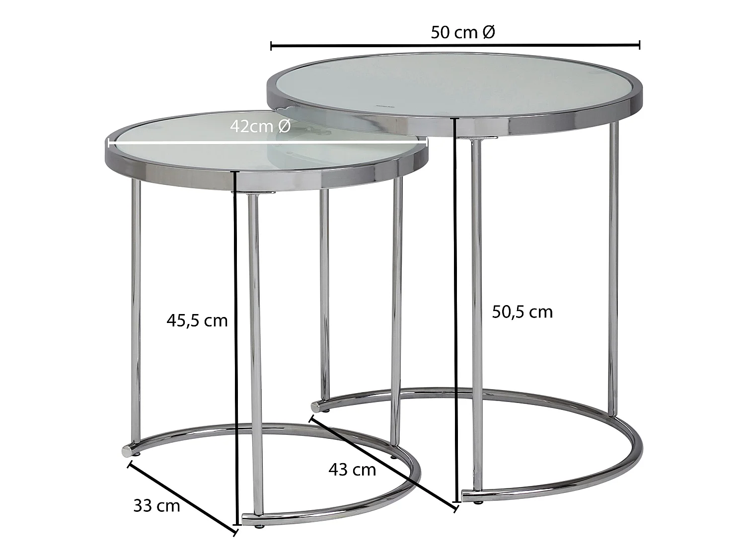 Table d'appoint Table de salon ronde en 2 parties Table basse en verre blanc argenté