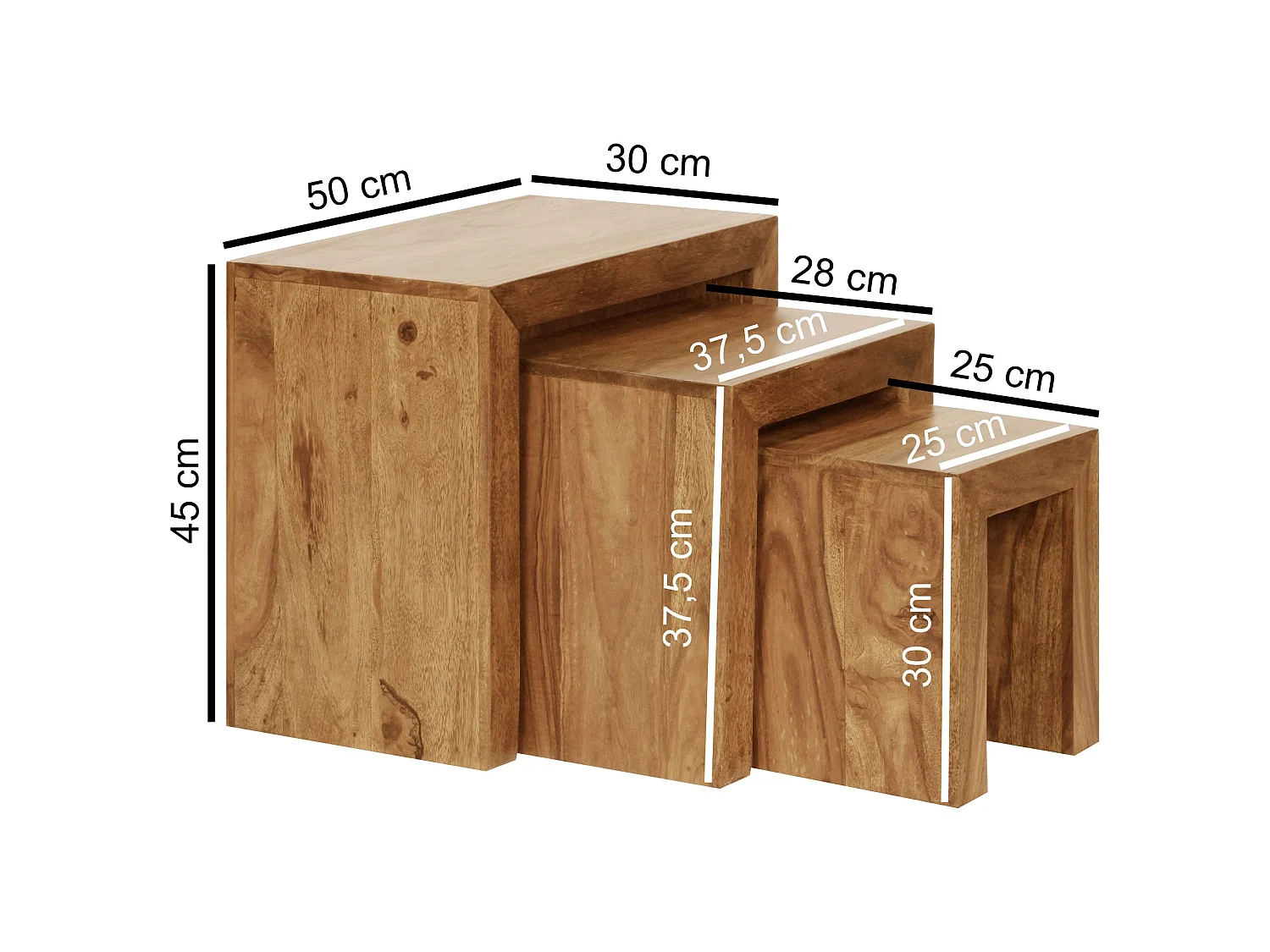 3er Set Satztisch Massivholz Wohnzimmertisch Landhausstil Beistelltisch