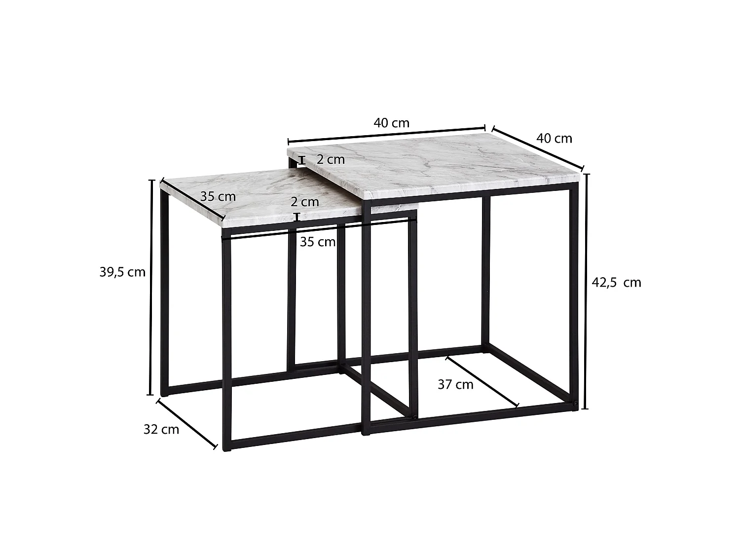 table d'appoint ensemble de table basse 2 places table de salon blanc aspect marbre