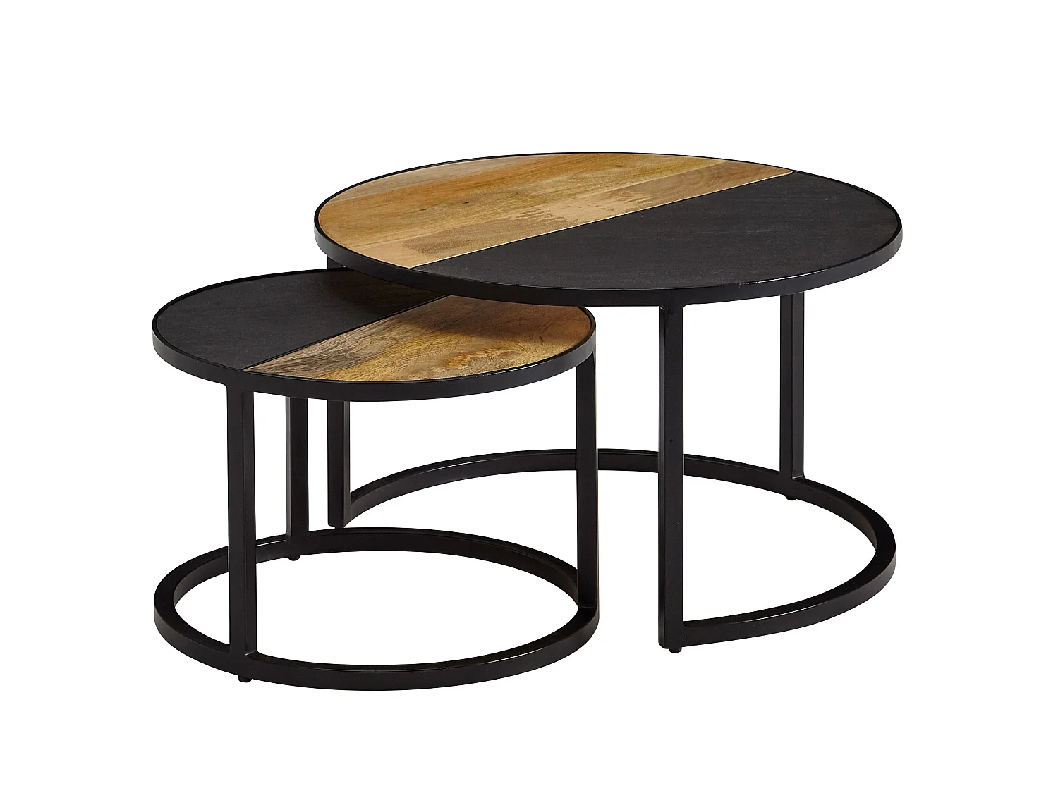 Set di 2 Tavolini da Caffè Legno Massello Tavolino Tavoli Rotondo