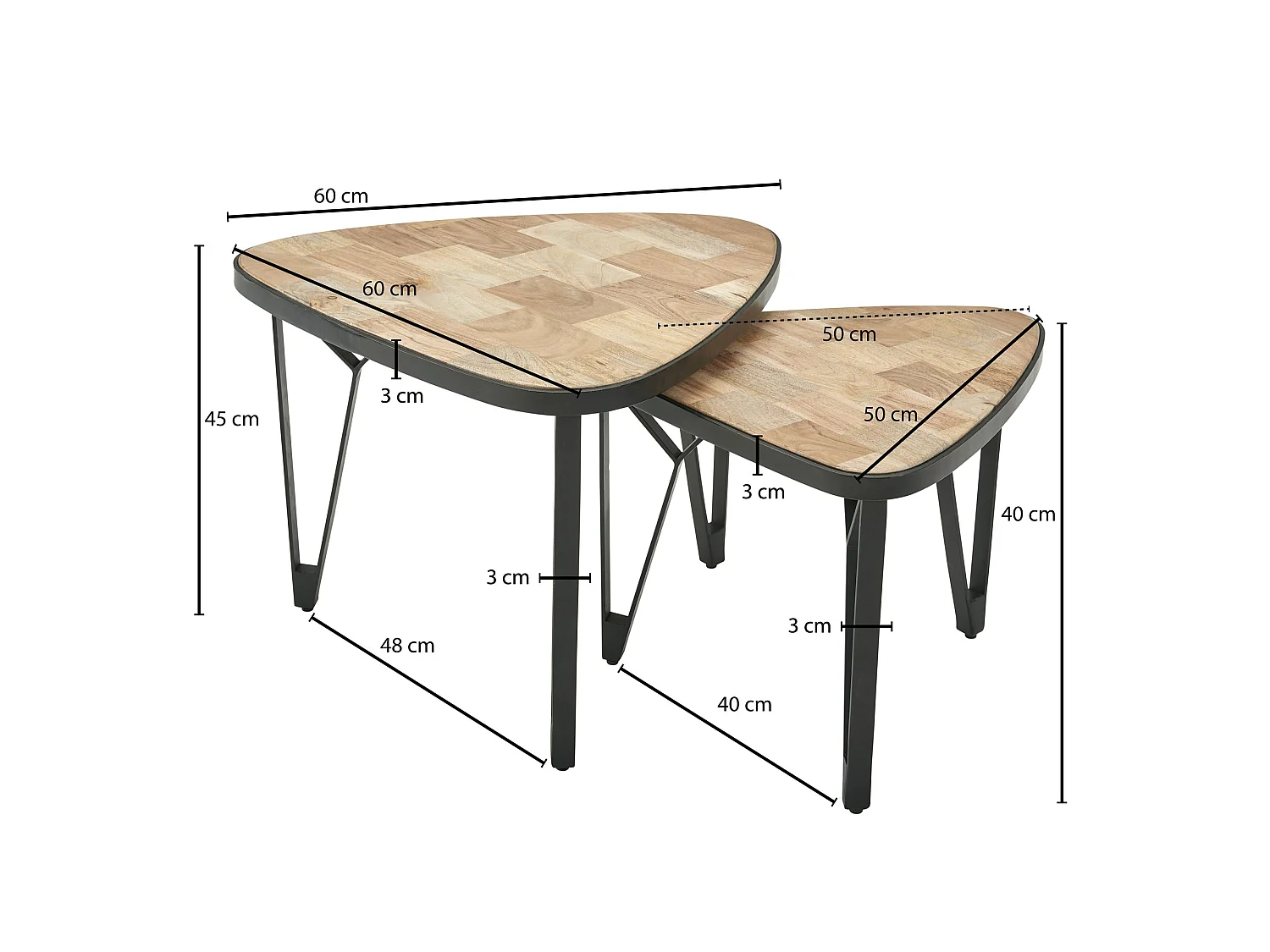 Couchtisch Massivholz Metall Wohnzimmertisch 2er Set Satztisch Tisch