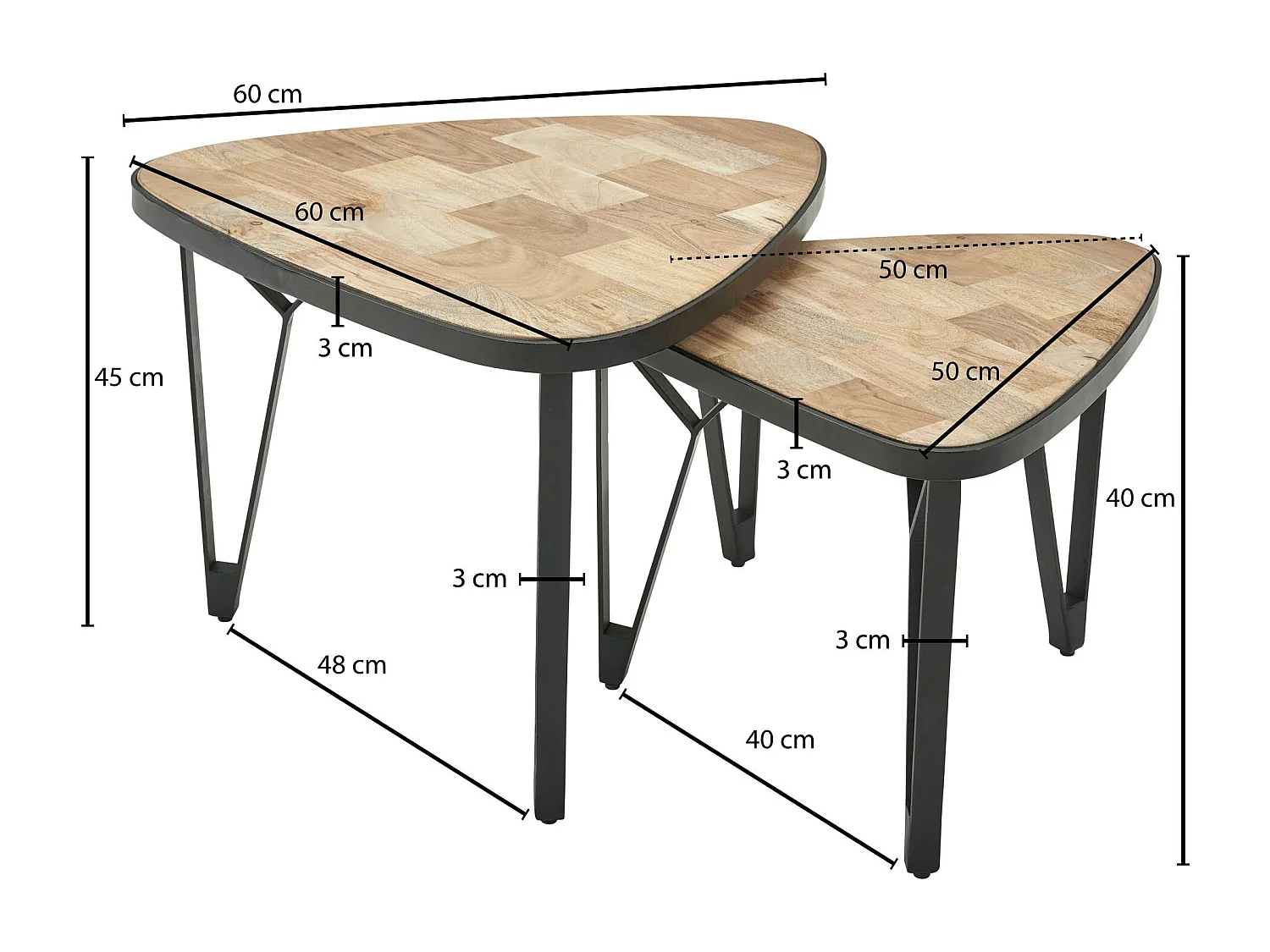 Tavolini Salotto Tavoli Soggiorno Legno Massello Metallo Set di Tavolino