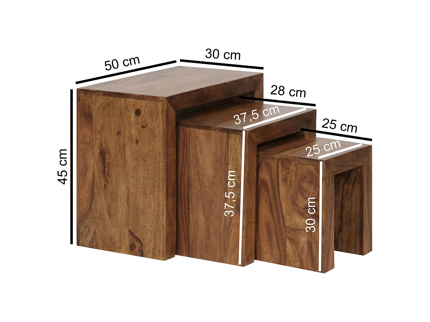 Set di 3 tavolini massiccio Tavoli da salotto Stile casa di campagna