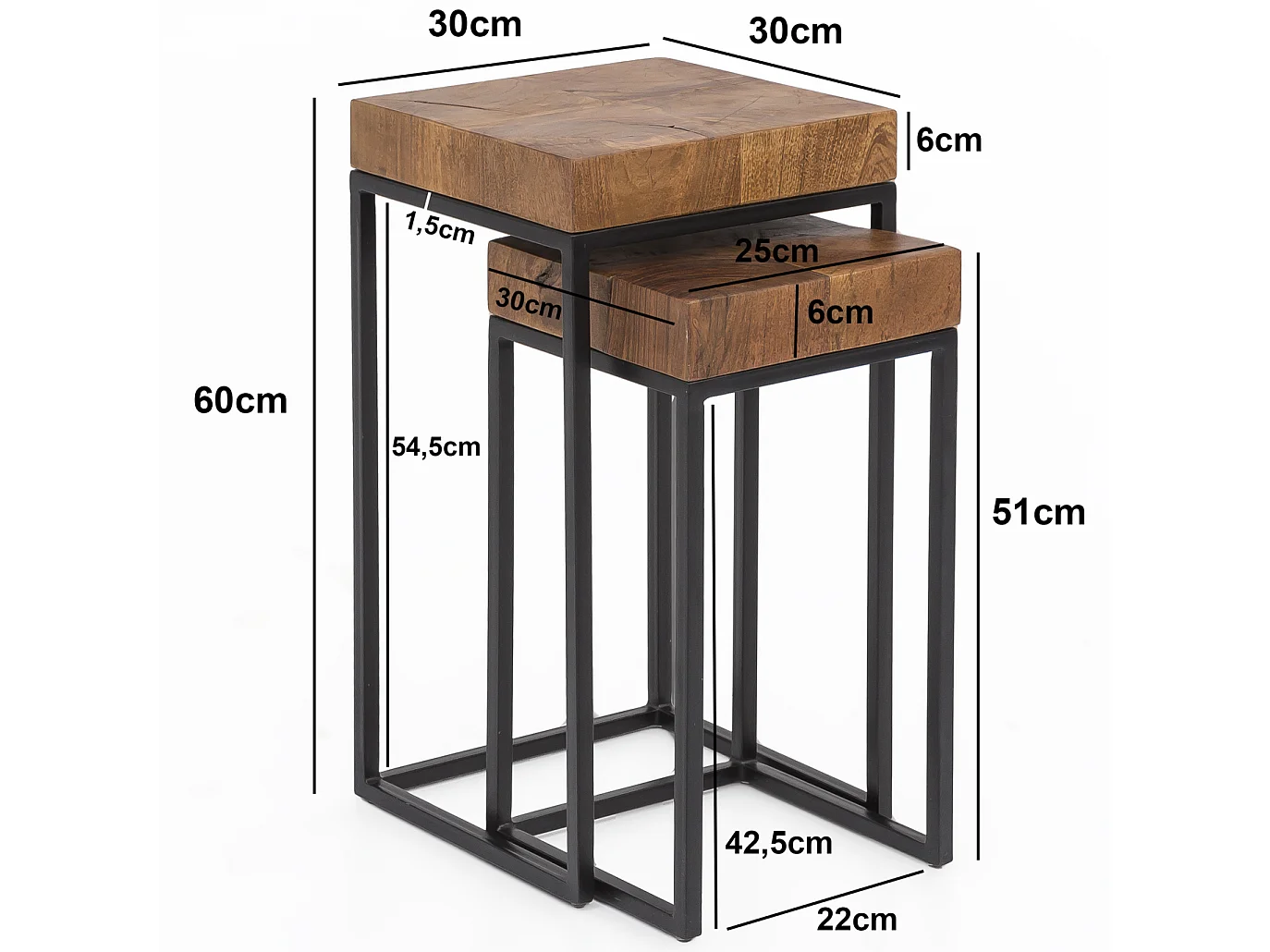 Set di 2 Tavolini Divano Tavolo Due Parti Legno Massello Piccolo