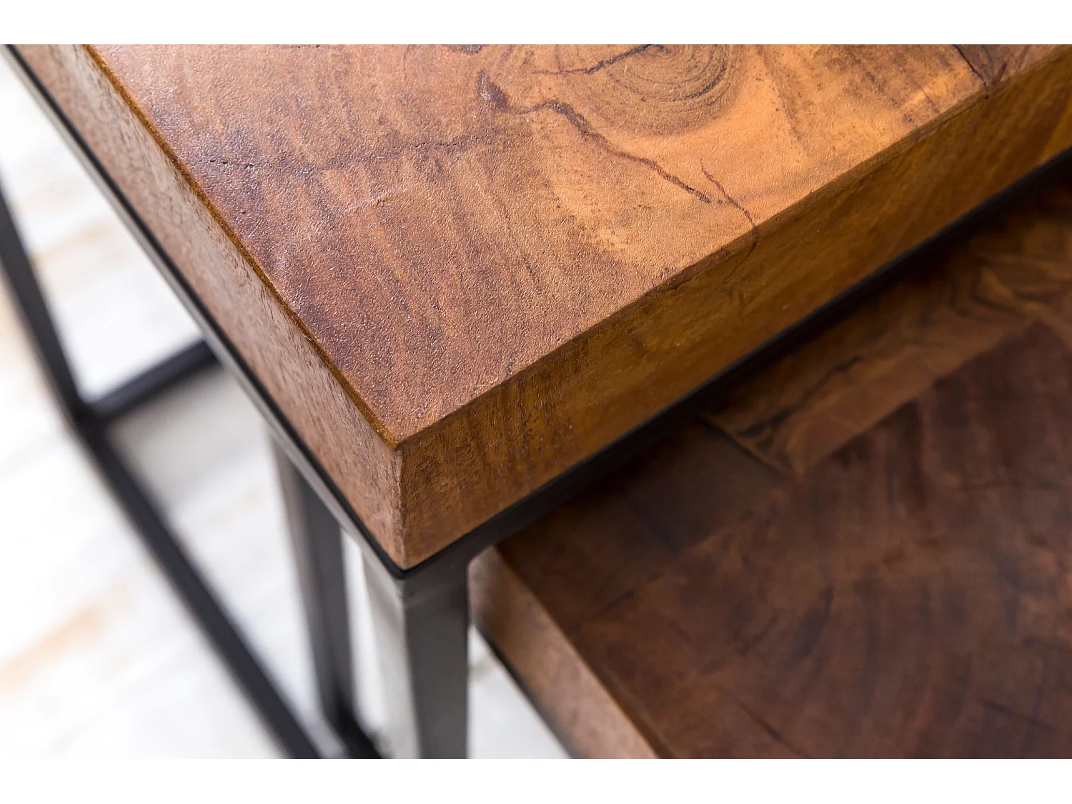 Set di 2 Tavolini Divano Tavolo Due Parti Legno Massello Piccolo