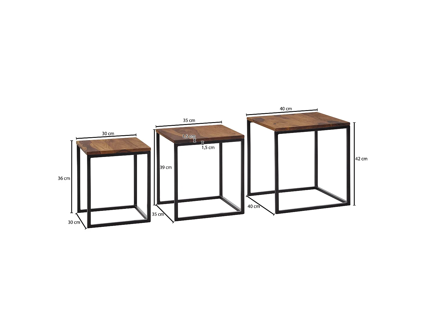 Set di 3 Tavolini da Soggiorno Legno Massello Tavoli Salotto Piazza