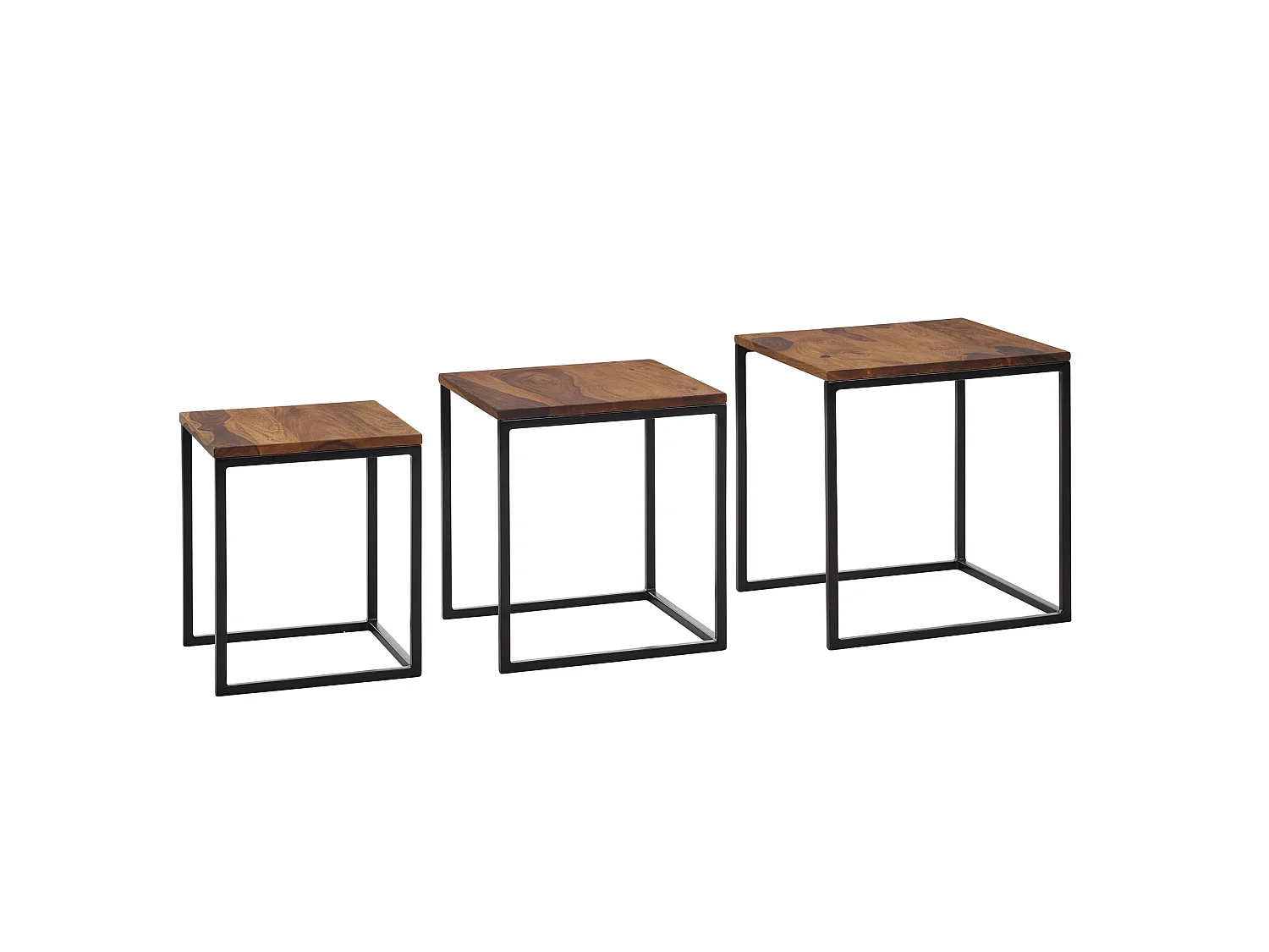 Set di 3 Tavolini da Soggiorno Legno Massello Tavoli Salotto Piazza