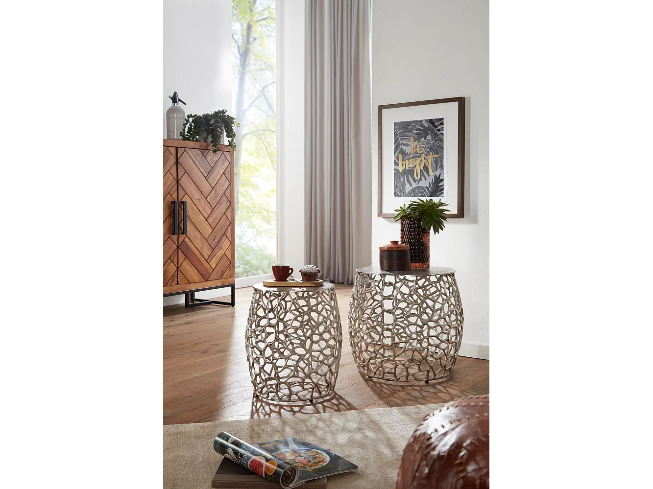 Table d'appoint Lot de 2 Petite Table Basse de Salon Ronde Moderne