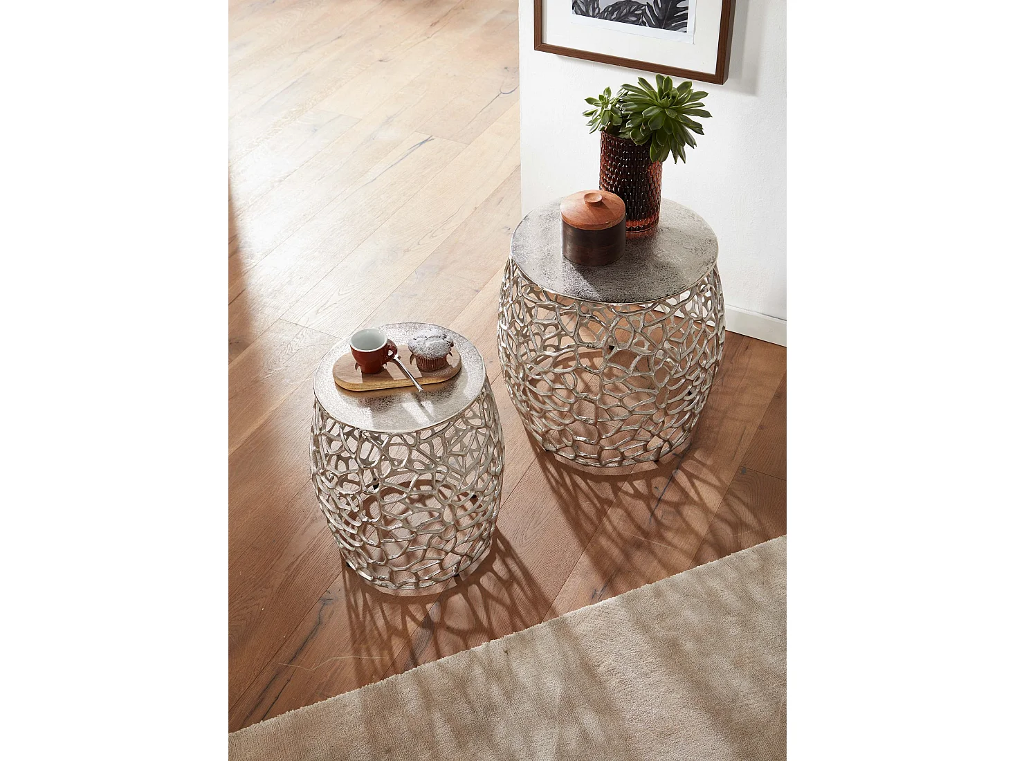 Table d'appoint Lot de 2 Petite Table Basse de Salon Ronde Moderne