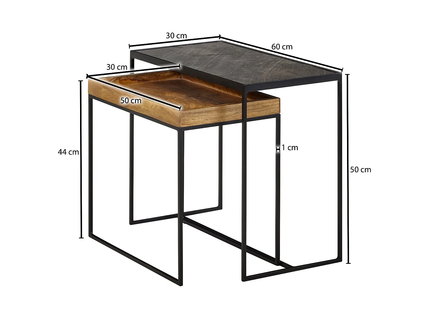 Beistelltisch  Satztisch Massivholz Stein 2 teilig Couchtisch Tisch Set