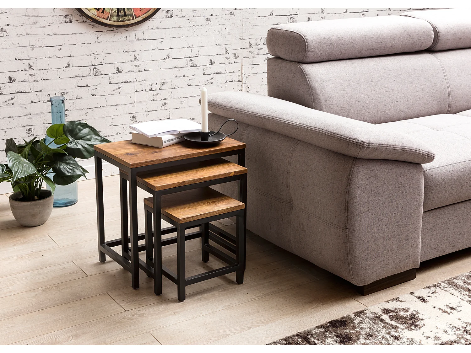 Tables gigogne Bois Massif Table d'appoint Lot de 3 Table Basse Ensemble