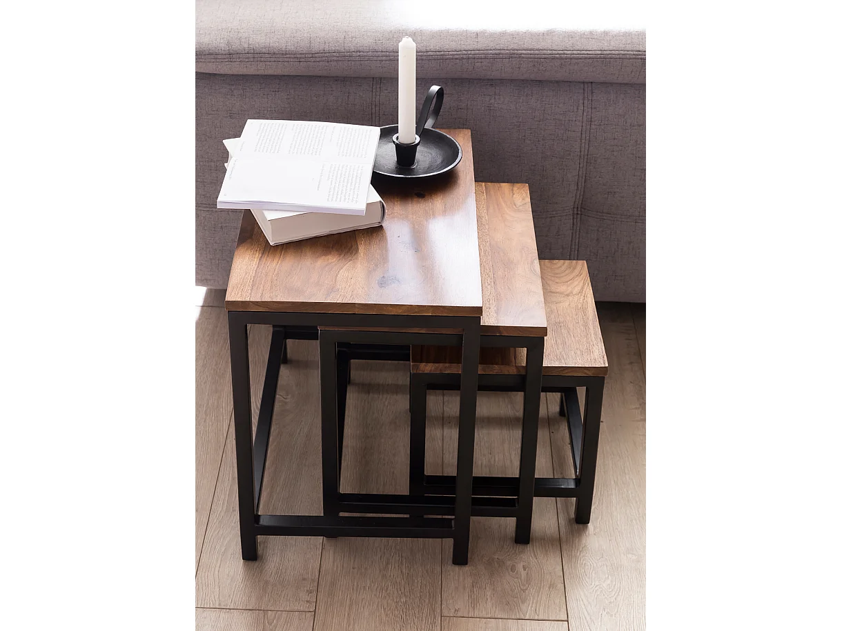 Tables gigogne Bois Massif Table d'appoint Lot de 3 Table Basse Ensemble