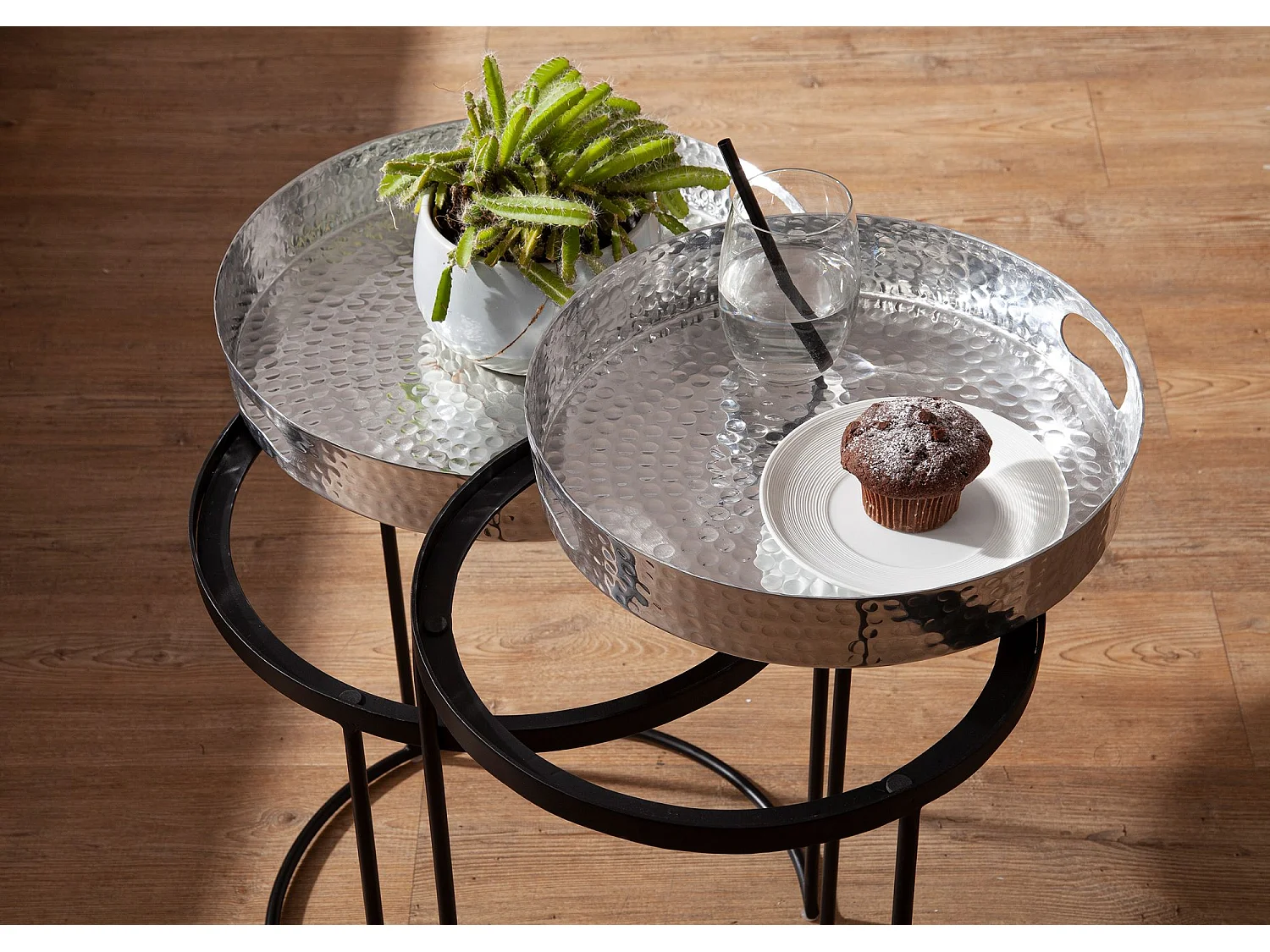 Table d'appoint Lot de 2 Table Basse de Salon Metal Orientale Aluminium