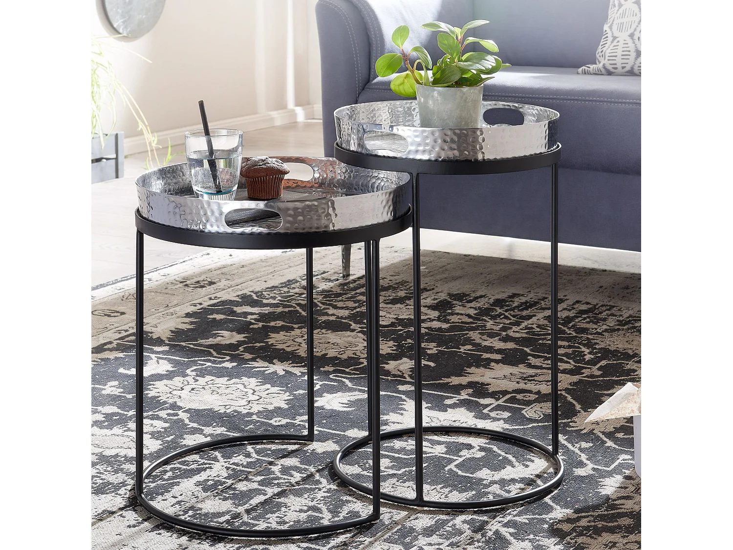Table d'appoint Lot de 2 Table Basse de Salon Metal Orientale Aluminium