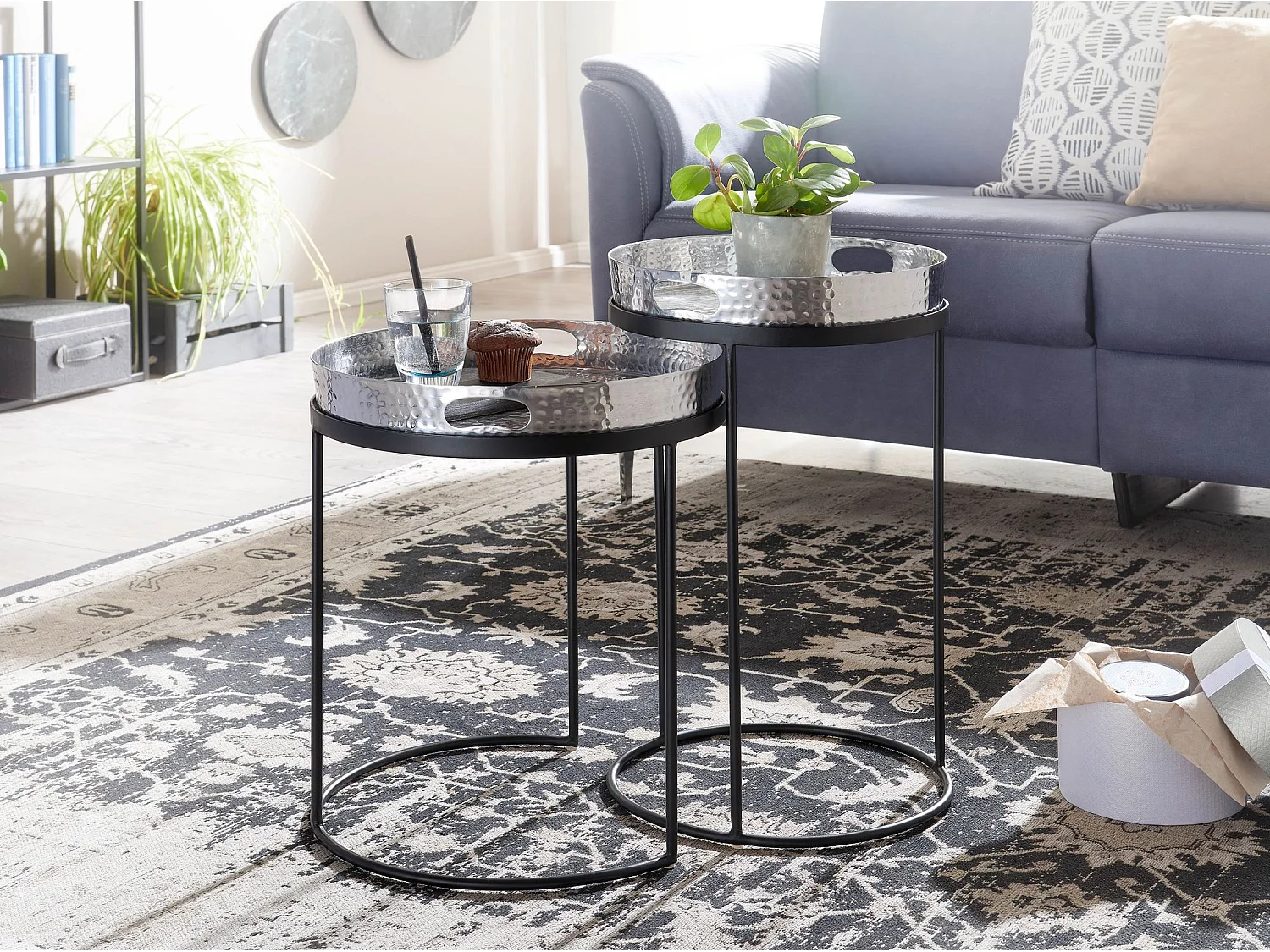 Table d'appoint Lot de 2 Table Basse de Salon Metal Orientale Aluminium